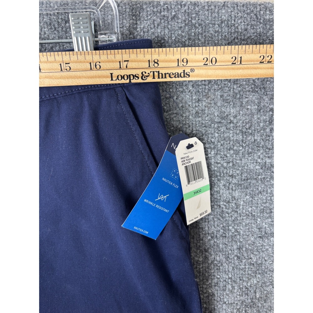 Nautica Clipper Pants Mens 34x32 Navy Blue Nautica Flex Chino Casual Preppy - Picture 7 of 8